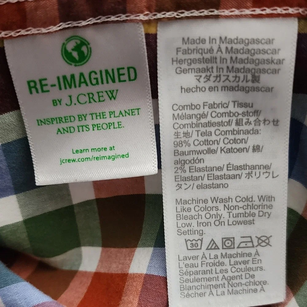 J.Crew Flex Washed Mens Multi-Color Plaid Slim Fit Button Down Shirt M